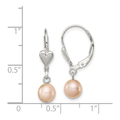 Sterling Silver Pink Freshwater Cultured Pearl Heart Leverback Earrings – view 5