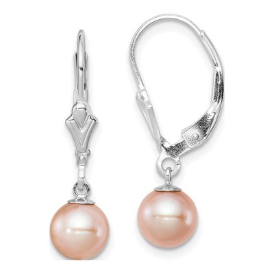Sterling Silver Pink Freshwater Cultured Pearl Leverback Earrings