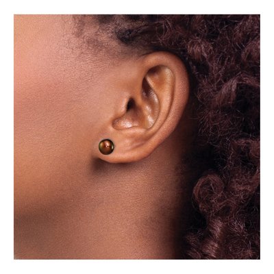 Sterling Silver Brown Freshwater Cultured Pearl Button Stud Earrings – view 4