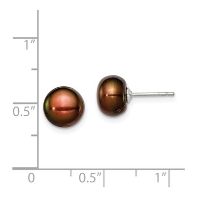 Sterling Silver Brown Freshwater Cultured Pearl Button Stud Earrings – view 5