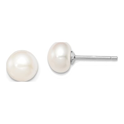 Sterling Silver Freshwater Cultured Pearl Button Stud Earrings