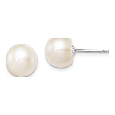 Sterling Silver Freshwater Cultured Pearl Button Stud Earrings