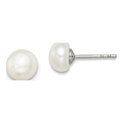 Sterling Silver Freshwater Cultured Pearl Button Stud Earrings