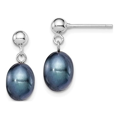 Sterling Silver Black Freshwater Cultured Pearl Dangle Earrings