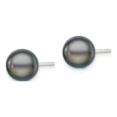 Sterling Silver Black Freshwater Cultured Pearl Button Stud Earrings – view 3