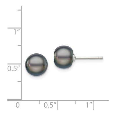Sterling Silver Black Freshwater Cultured Pearl Button Stud Earrings – view 5