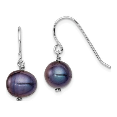 Sterling Silver Black Freshwater Cultured Pearl Dangle Earrings