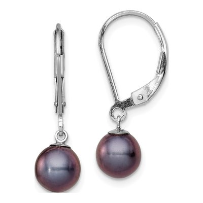 Sterling Silver Black Freshwater Cultured Pearl Leverback Earrings