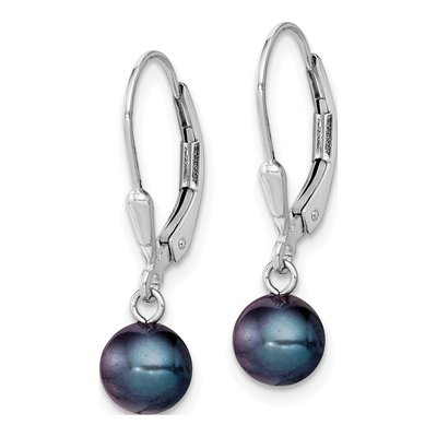 Sterling Silver Black Freshwater Cultured Pearl Leverback Earrings – view 2