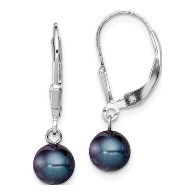 Sterling Silver Black Freshwater Cultured Pearl Leverback Earrings