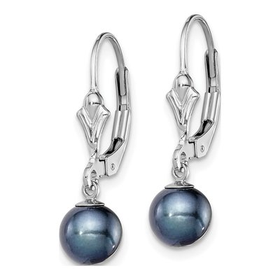 Sterling Silver Black Freshwater Cultured Pearl Leverback Earrings – view 3