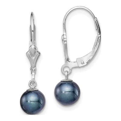 Sterling Silver Black Freshwater Cultured Pearl Leverback Earrings