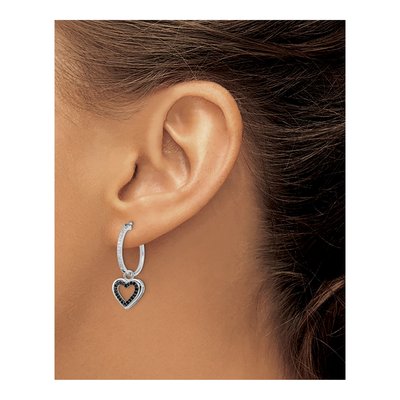 Sterling Silver 0.3 ct tw 30mm Diamond Heart Hoop Earrings – view 4