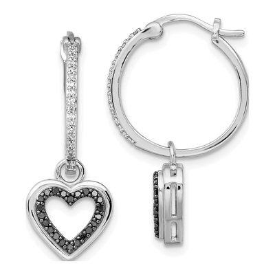 Sterling Silver 0.3 ct tw 30mm Diamond Heart Hoop Earrings