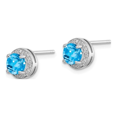 Sterling Silver 1/15 ct tw 5mm Round Swiss Blue Topaz & Diamond Stud Earrings – view 3