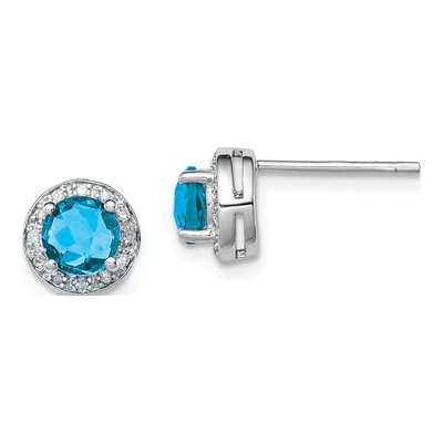 Sterling Silver 1/15 ct tw 5mm Round Swiss Blue Topaz & Diamond Stud Earrings