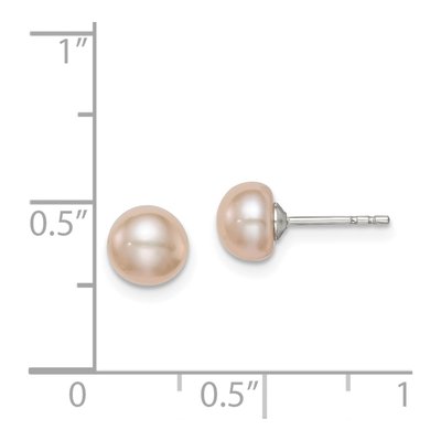 Sterling Silver Pink Freshwater Cultured Pearl Button Stud Earrings – view 5
