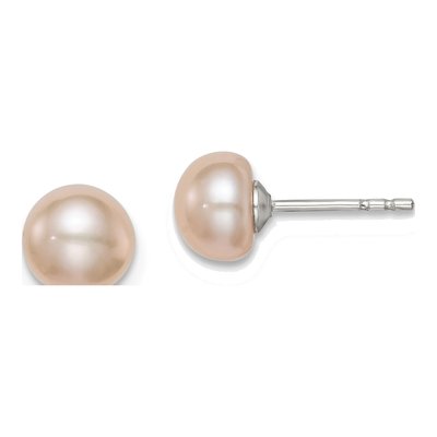Sterling Silver Pink Freshwater Cultured Pearl Button Stud Earrings