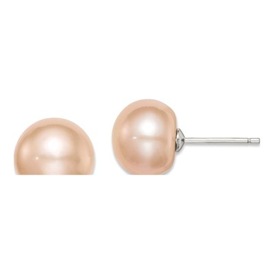 Sterling Silver Pink Freshwater Cultured Pearl Button Stud Earrings