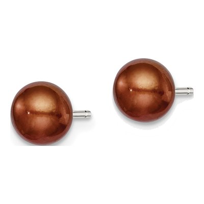 Sterling Silver Brown Freshwater Cultured Pearl Button Stud Earrings – view 3