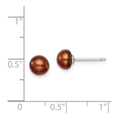 Sterling Silver Brown Freshwater Cultured Pearl Button Stud Earrings – view 5