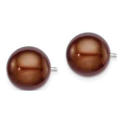 Sterling Silver Brown Freshwater Cultured Pearl Button Stud Earrings – view 3