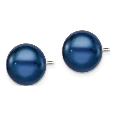 Sterling Silver Black Freshwater Cultured Pearl Button Stud Earrings – view 3