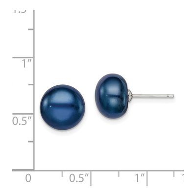 Sterling Silver Black Freshwater Cultured Pearl Button Stud Earrings – view 5