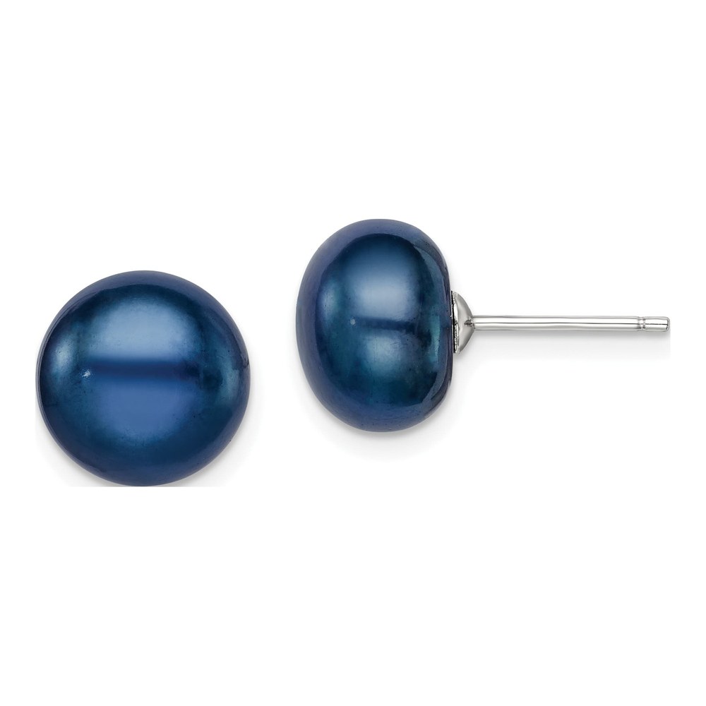Sterling Silver Black Freshwater Cultured Pearl Button Stud Earrings