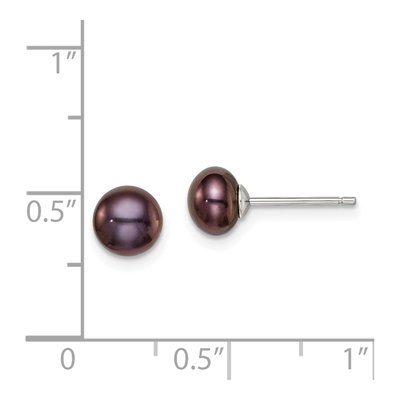Sterling Silver Black Freshwater Cultured Pearl Button Stud Earrings – view 5