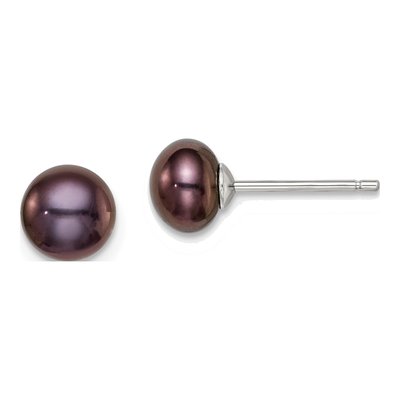 Sterling Silver Black Freshwater Cultured Pearl Button Stud Earrings