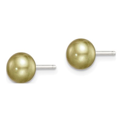Sterling Silver Green Freshwater Cultured Pearl Button Stud Earrings – view 3