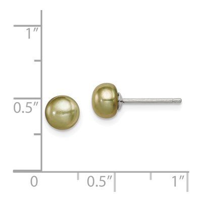 Sterling Silver Green Freshwater Cultured Pearl Button Stud Earrings – view 5