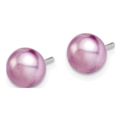 Sterling Silver Purple Freshwater Cultured Pearl Button Stud Earrings – view 4