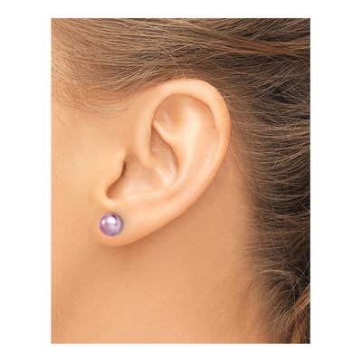 Sterling Silver Purple Freshwater Cultured Pearl Button Stud Earrings – view 5