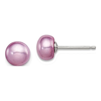 Sterling Silver Purple Freshwater Cultured Pearl Button Stud Earrings