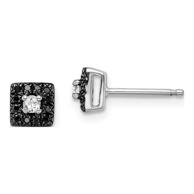 Sterling Silver 1/7 ct tw Round Diamond Square Stud Earrings