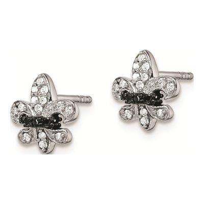 Sterling Silver 1/7 ct tw Round Diamond Fleur de Lis Stud Earrings – view 3