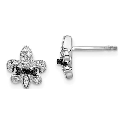 Sterling Silver 1/7 ct tw Round Diamond Fleur de Lis Stud Earrings