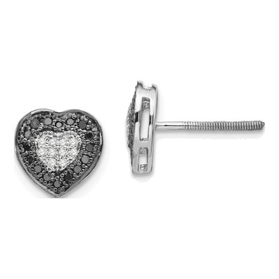 Sterling Silver 0.26 ct tw 0.9mm Round Diamond Heart Stud Earrings