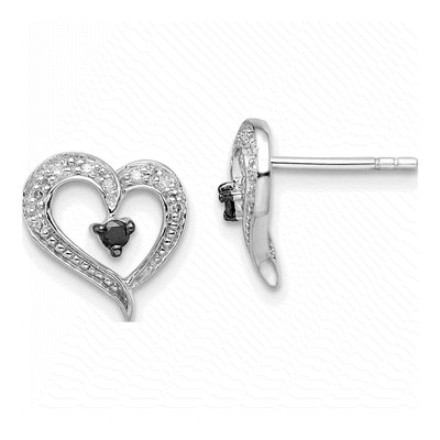 Sterling Silver 1/7 ct tw 0.8mm Round Diamond Heart Stud Earrings