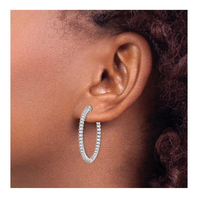 Sterling Silver 35mm CZ Inside-Out Hoop Earrings – view 4