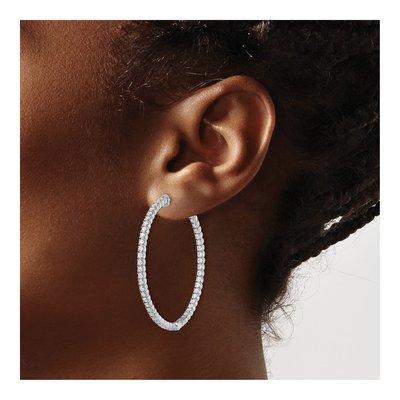 Sterling Silver 42mm CZ Inside-Out Hoop Earrings – view 4