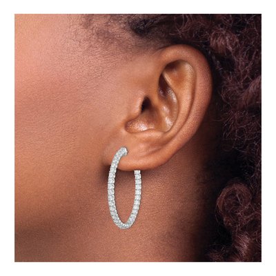 Sterling Silver 36mm CZ Inside-Out Hoop Earrings – view 4
