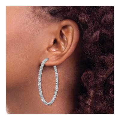 Sterling Silver 51mm CZ Inside-Out Hoop Earrings – view 4