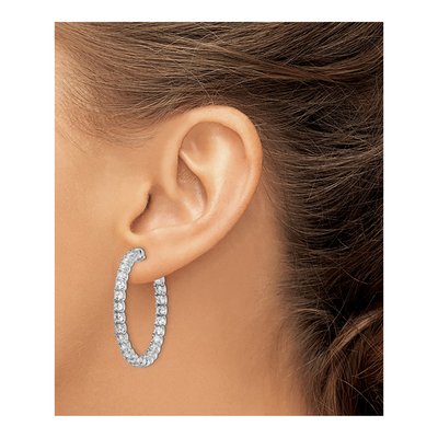 Sterling Silver 33mm CZ Inside-Out Hoop Earrings – view 4