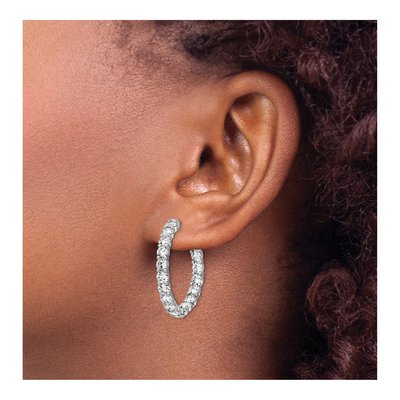Sterling Silver 28mm CZ Inside-Out Hoop Earrings – view 4