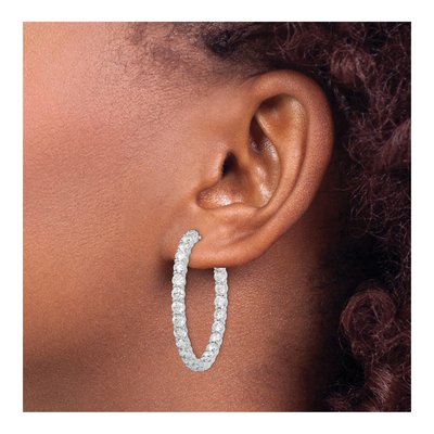 Sterling Silver 39mm CZ Inside-Out Hoop Earrings – view 4