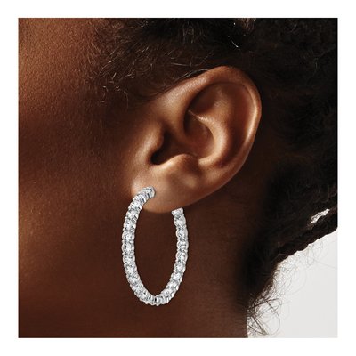 Sterling Silver 40mm CZ In-And-Out Hoop Earrings – view 4