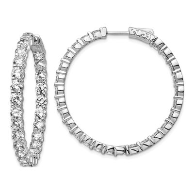 Sterling Silver 40mm CZ In-And-Out Hoop Earrings